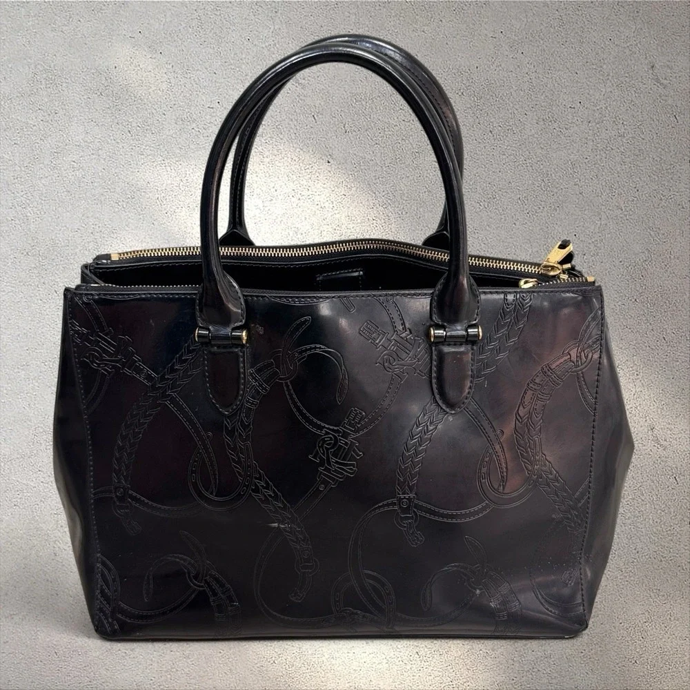 Lauren Ralph Lauren Winford Satchel Purse Tote Handbag Equestrian Bit Bridle